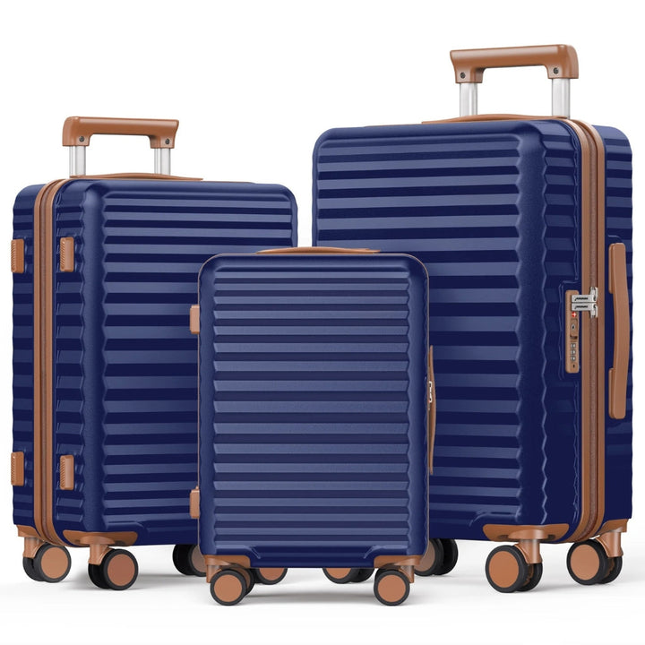 Unisex Monaco Skyline 3-piece hard shell luggage set. Durable travel gear for vacation trips with checked & carry-on bags.