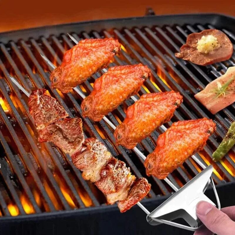 Unisex 3-Way Stainless Steel Grill Skewers, perfect for BBQ kabobs and outdoor cooking