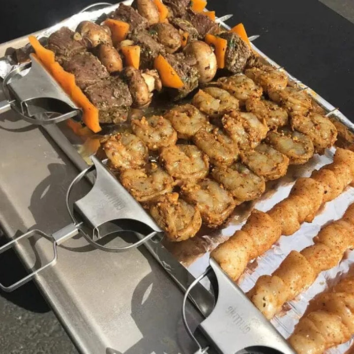 Versatile 3-way grill skewers made from premium stainless steel for BBQ kabobs