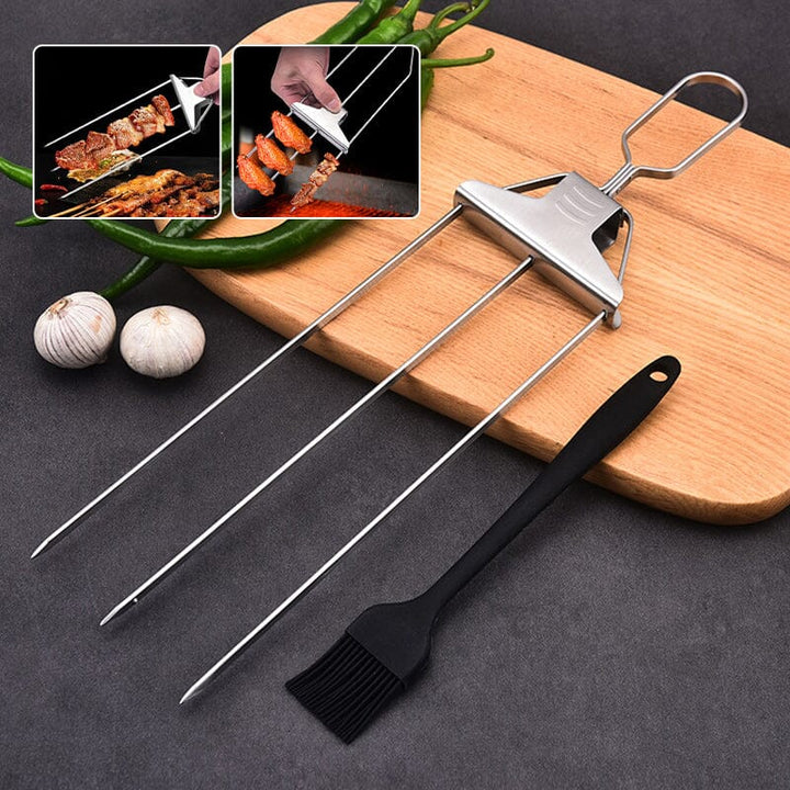 Unisex 3-way stainless steel grill skewers, great for vegetables, meat, and seafood