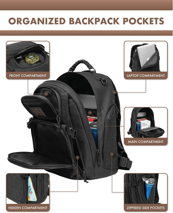 Versatile 35L tactical backpack, ideal for hiking, camping, or daily use with its laptop sleeve & Molle.