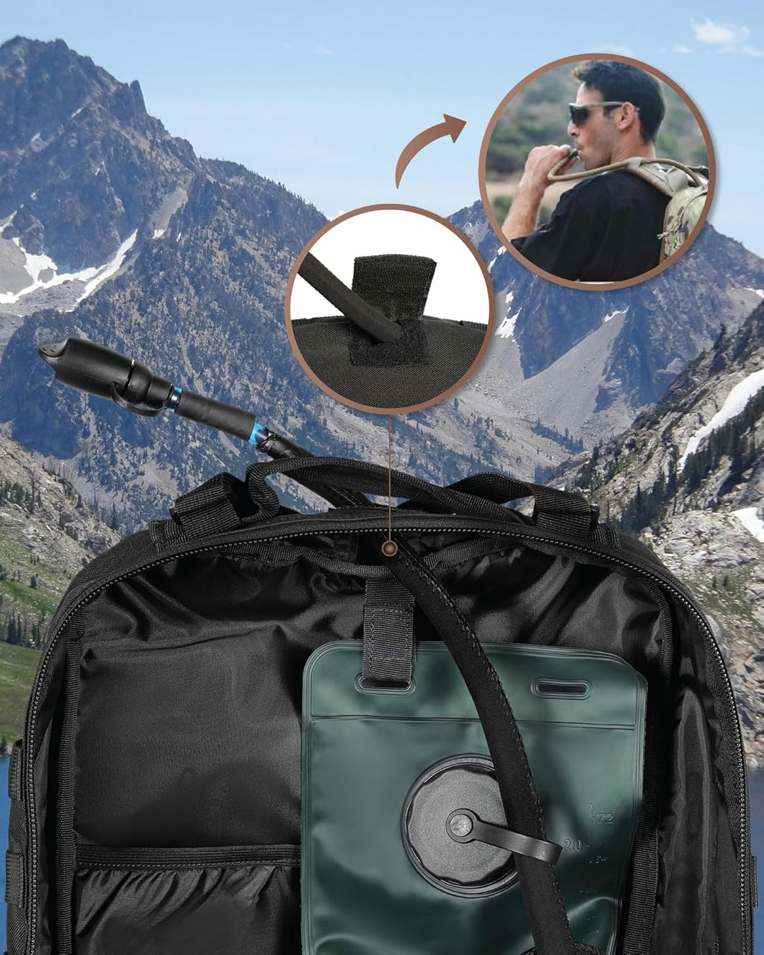 Modern 35L tactical outdoor backpack, blending durability with practicality, including laptop and Molle features.