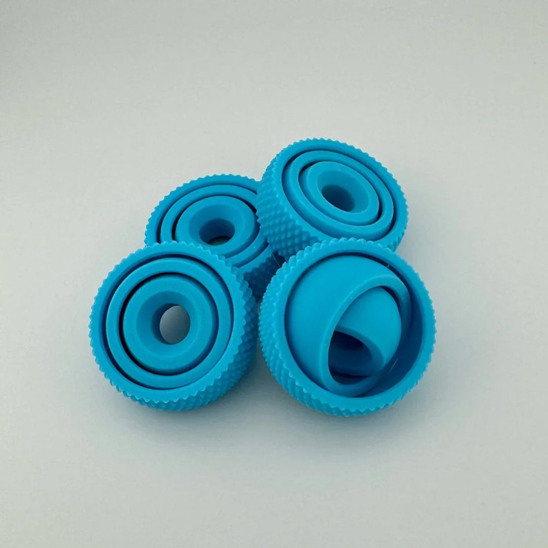 Detailed shot of the interlocking concentric rings of the fidget ball decompression toy