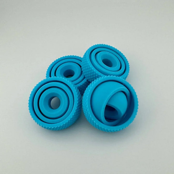 Detailed shot of the interlocking concentric rings of the fidget ball decompression toy