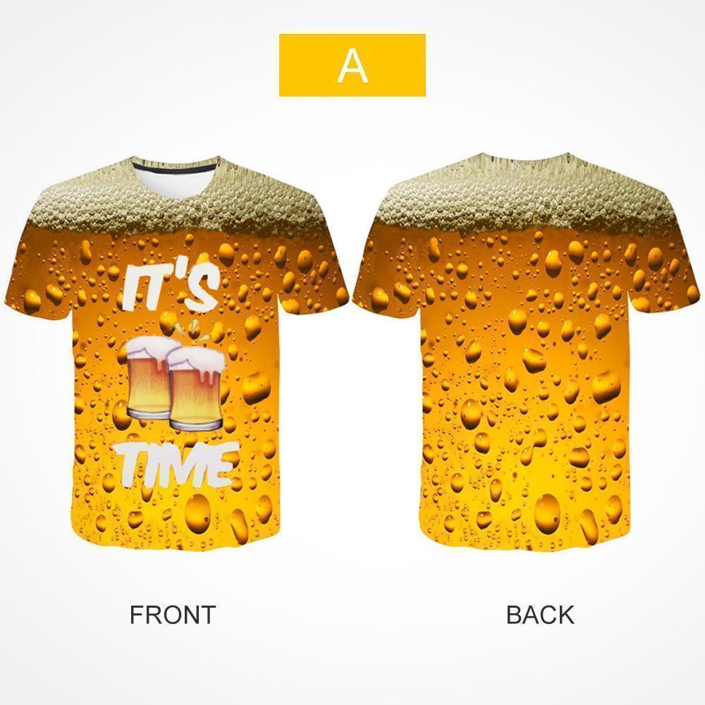Unisex 3D print beer bubble short sleeve t-shirt, perfect for casual summer fashion