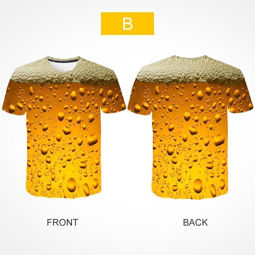 Close-up of beer bubble 3D print on a unisex short sleeve graphic tee