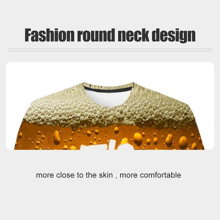 Back view of the unisex 3D print beer bubble short sleeve t-shirt, comfortable casual wear