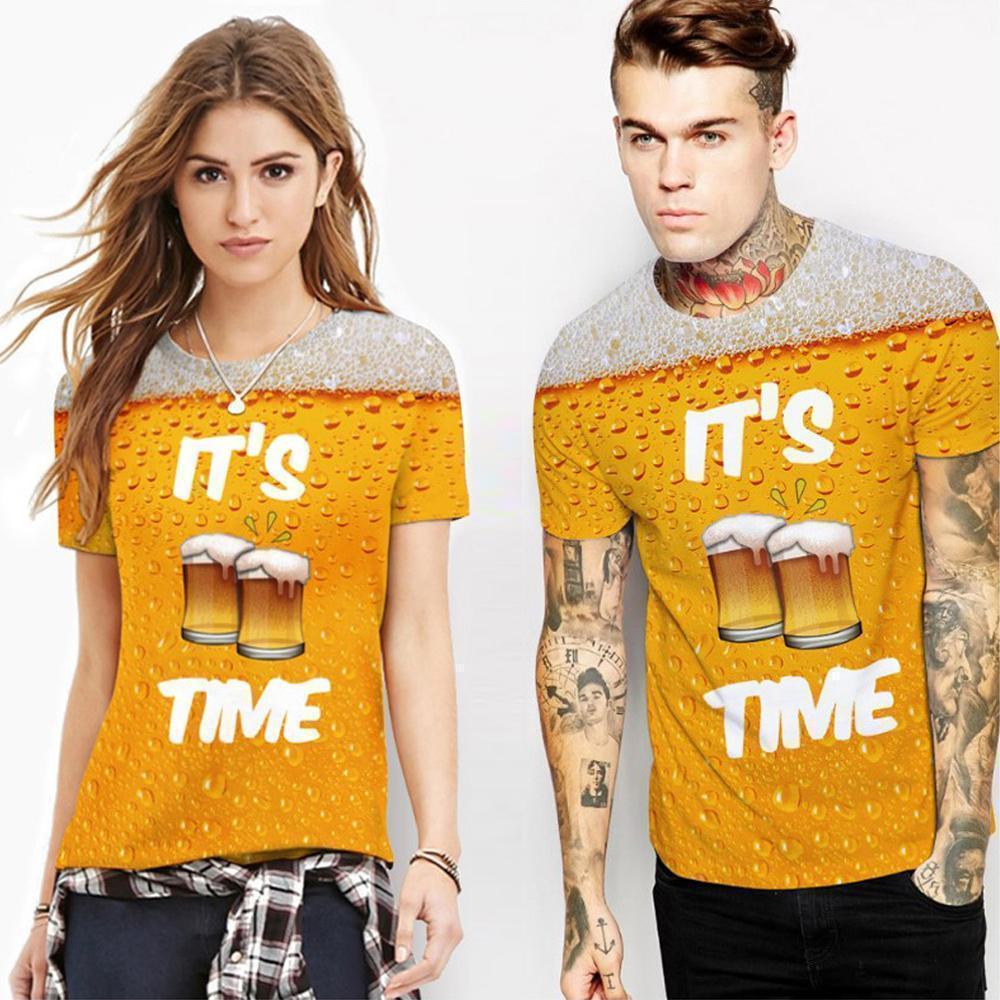 Folded unisex 3D print beer bubble short sleeve t-shirt, ready for summer fashion