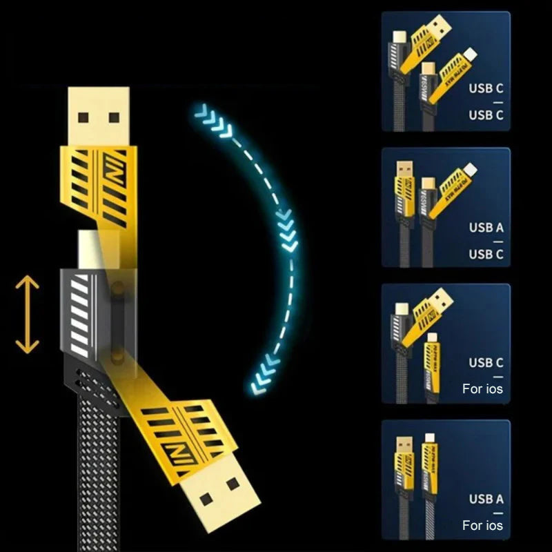 Unisex 4-in-1 65W fast charging USB cable with USB-C and Apple compatibility, nylon braided durability.