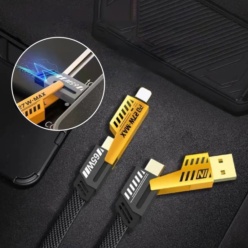 Nylon braided 4-in-1 USB fast charging cable, showcasing its robust design for everyday use.