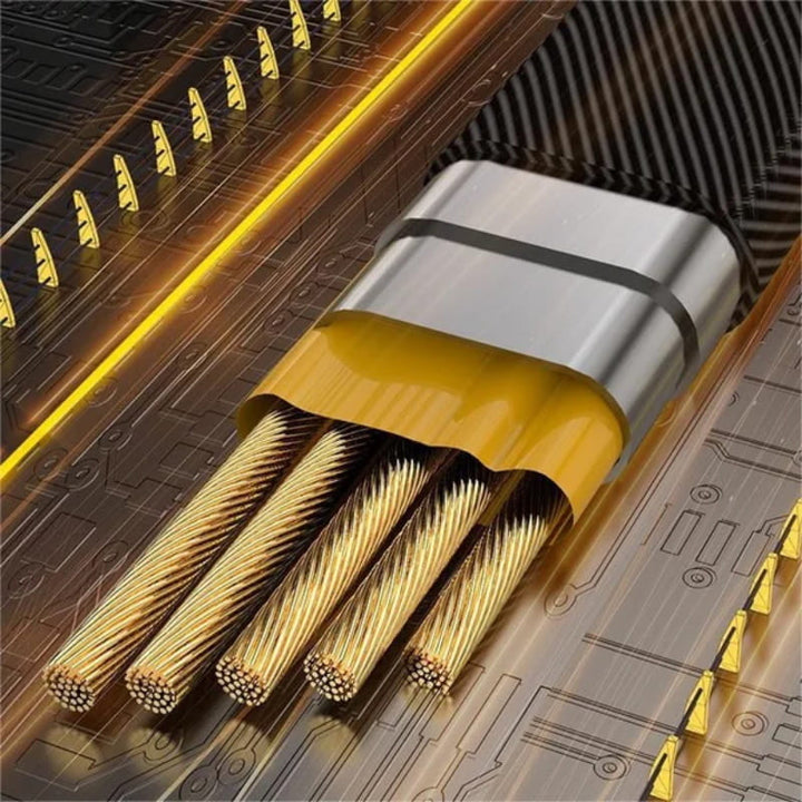 The 4-in-1 USB fast charging cable connected to a device, illustrating its high-speed power delivery.