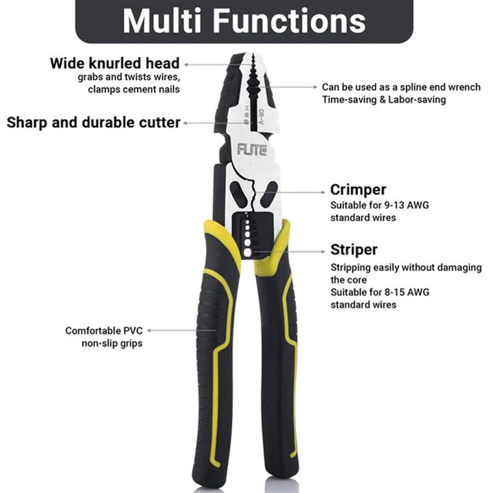 Full view of the durable multi-tool lineman pliers, essential for electricians and DIY enthusiasts.