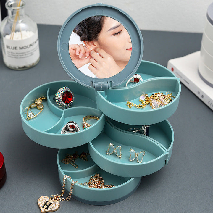 Unisex 4-layer rotatable jewelry storage box, white, perfect desktop accessory holder and organizer