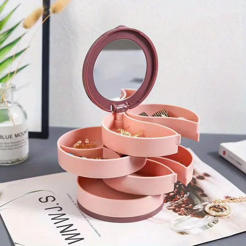 Collection of various jewelry pieces neatly organized within the 4-layer rotatable storage box