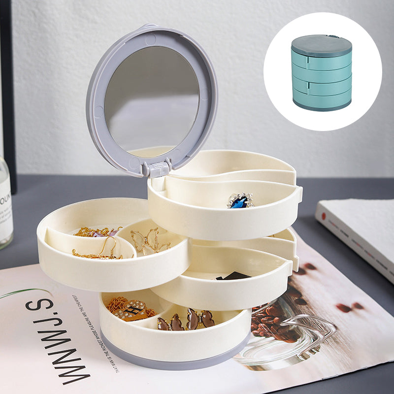 Two 4-layer rotatable jewelry storage boxes side-by-side, showcasing style and functionality