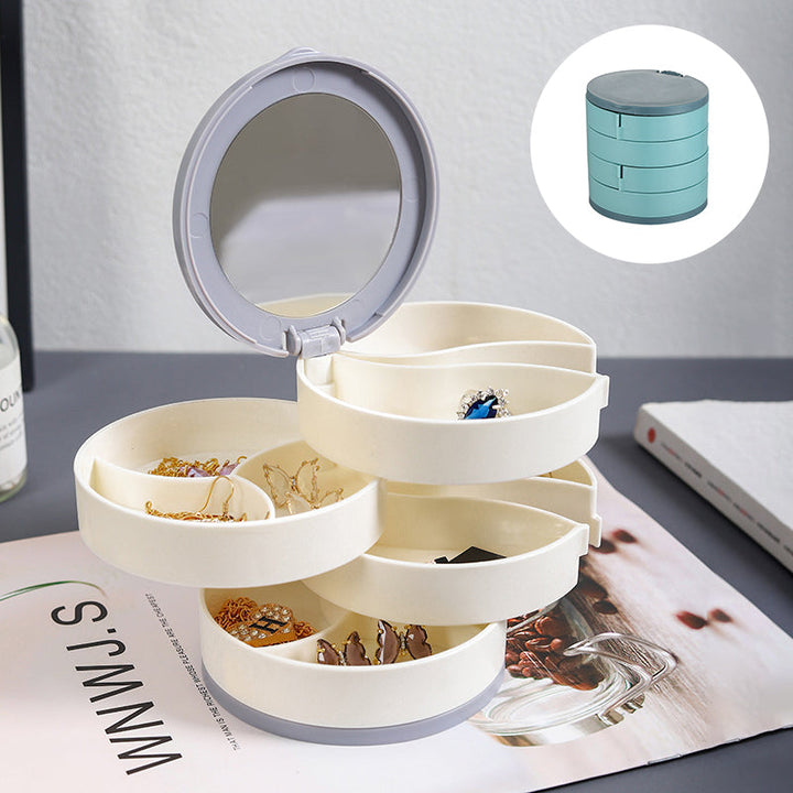 Two 4-layer rotatable jewelry storage boxes side-by-side, showcasing style and functionality