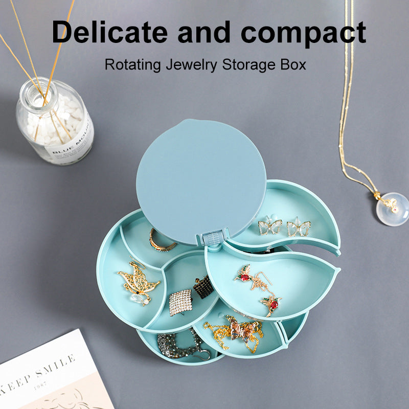 Stylish white 4-layer rotatable jewelry organizer, ideal for rings, earrings. Dustproof multi-layer storage