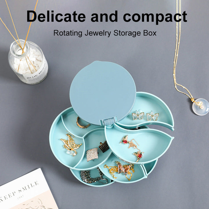 Stylish white 4-layer rotatable jewelry organizer, ideal for rings, earrings. Dustproof multi-layer storage