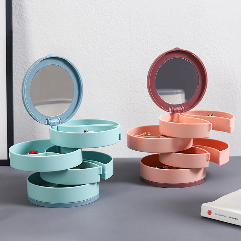Side view of the 4-layer rotatable jewelry storage box, highlighting its multi-layer design