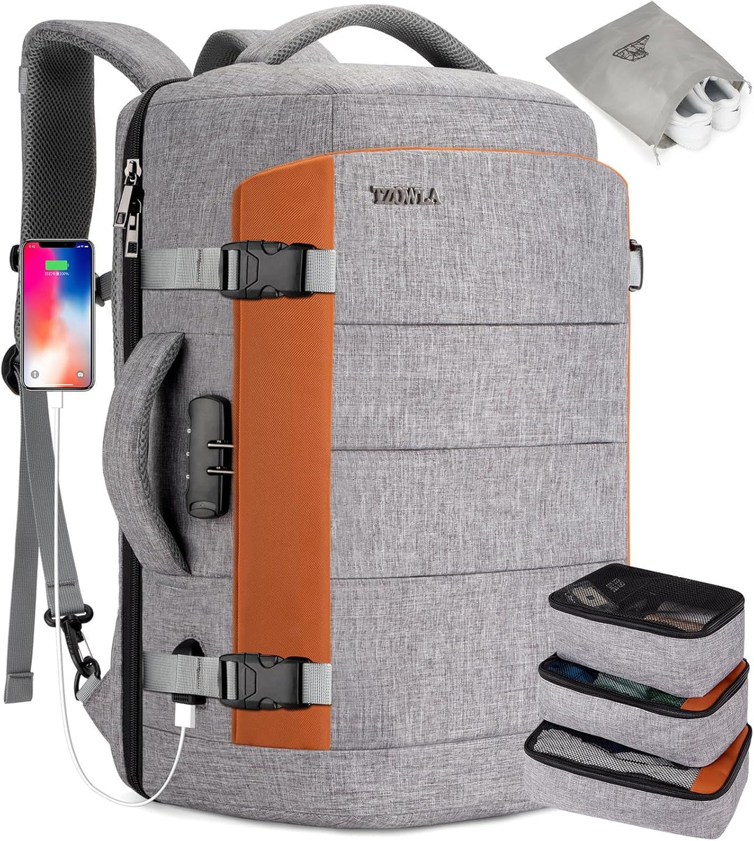 Unisex 40L AeroPack travel laptop backpack with USB port & water-resistant design. Perfect carry-on.