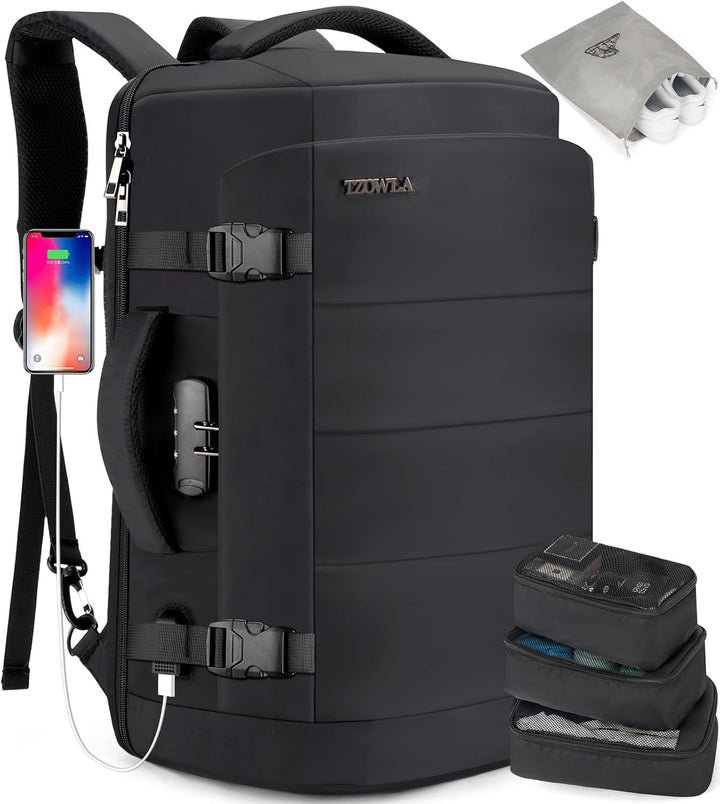 Versatile unisex commuter laptop backpack, 40L capacity, water-resistant & built-in USB charging port.