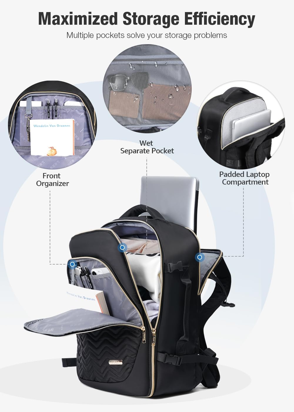 Side view of 40L travel backpack, showing ergonomic design & secure straps for comfortable long journeys.