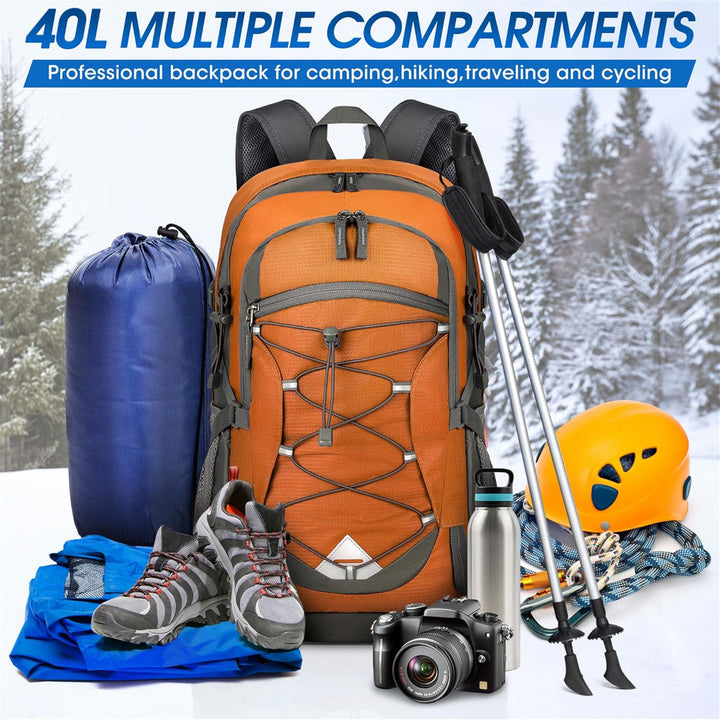 Secure 40L waterproof hiking backpack, excellent outdoor gear for trails & trips.