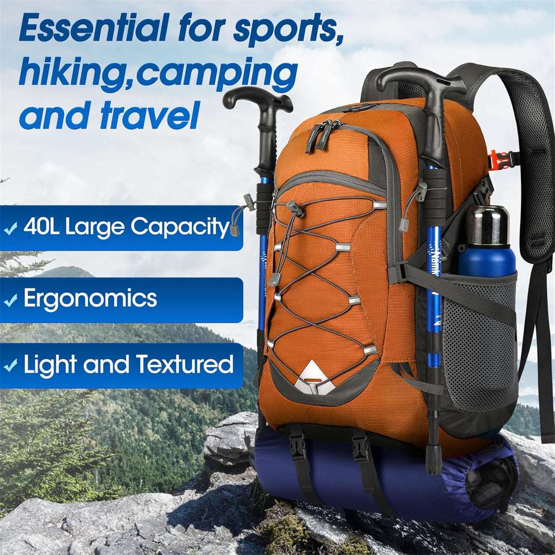 Unisex 40L waterproof pack, lightweight & ideal for spontaneous outdoor travel.
