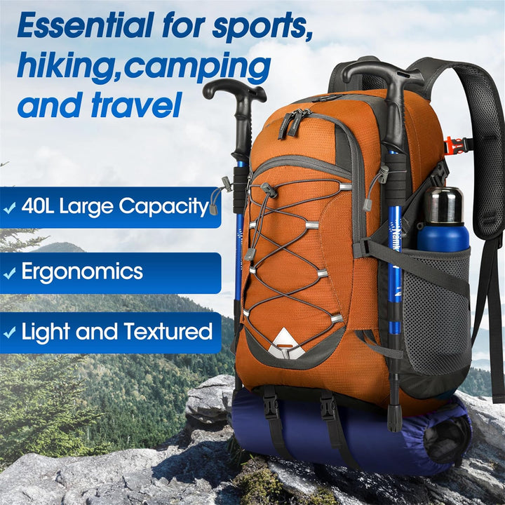 Unisex 40L waterproof pack, lightweight & ideal for spontaneous outdoor travel.