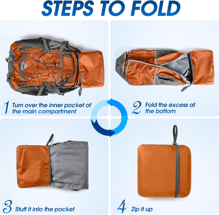 Rugged 40L waterproof hiking backpack, packable & ready for any terrain.