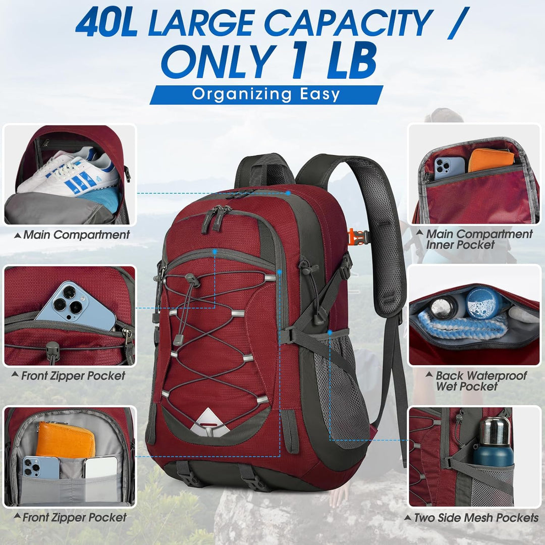 Get this 40L waterproof hiking backpack, lightweight, packable, & adventure-ready.