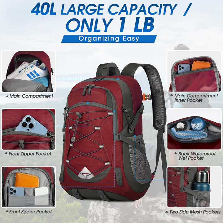 Get this 40L waterproof hiking backpack, lightweight, packable, & adventure-ready.