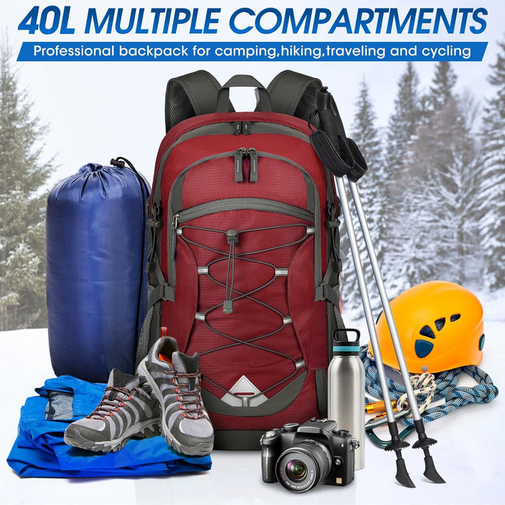 Streamlined 40L waterproof camping bag, lightweight & durable for adventure.