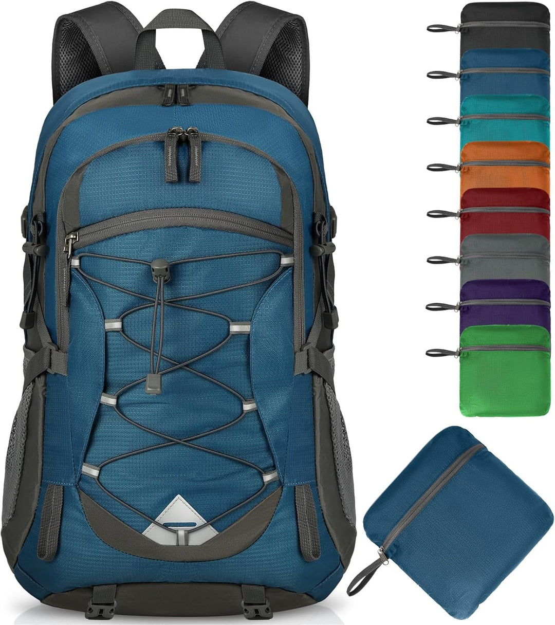 Modern 40L waterproof hiking backpack, lightweight, packable, & stylish outdoor gear.