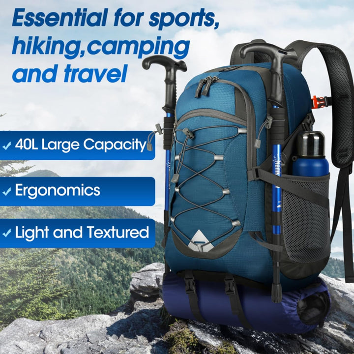 Compact 40L waterproof hiking backpack, packable for easy storage & travel.