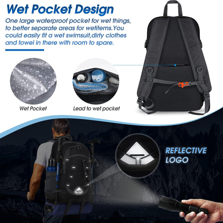 Outdoor pro 40L waterproof hiking backpack, lightweight & packable camping gear.