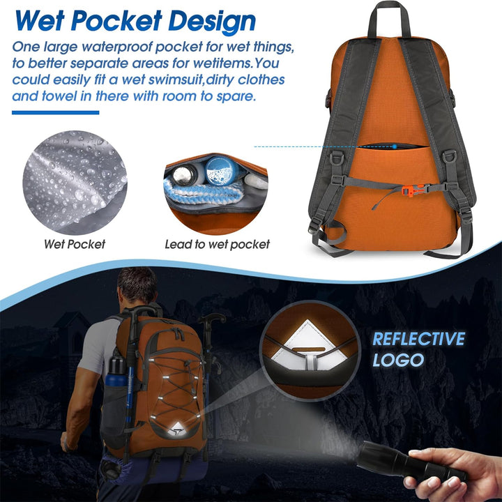 Multipurpose 40L waterproof hiking backpack, unisex design for all adventurers.