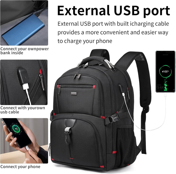 Organized 50L laptop backpack with multiple compartments for business travel, school, and daily commute.