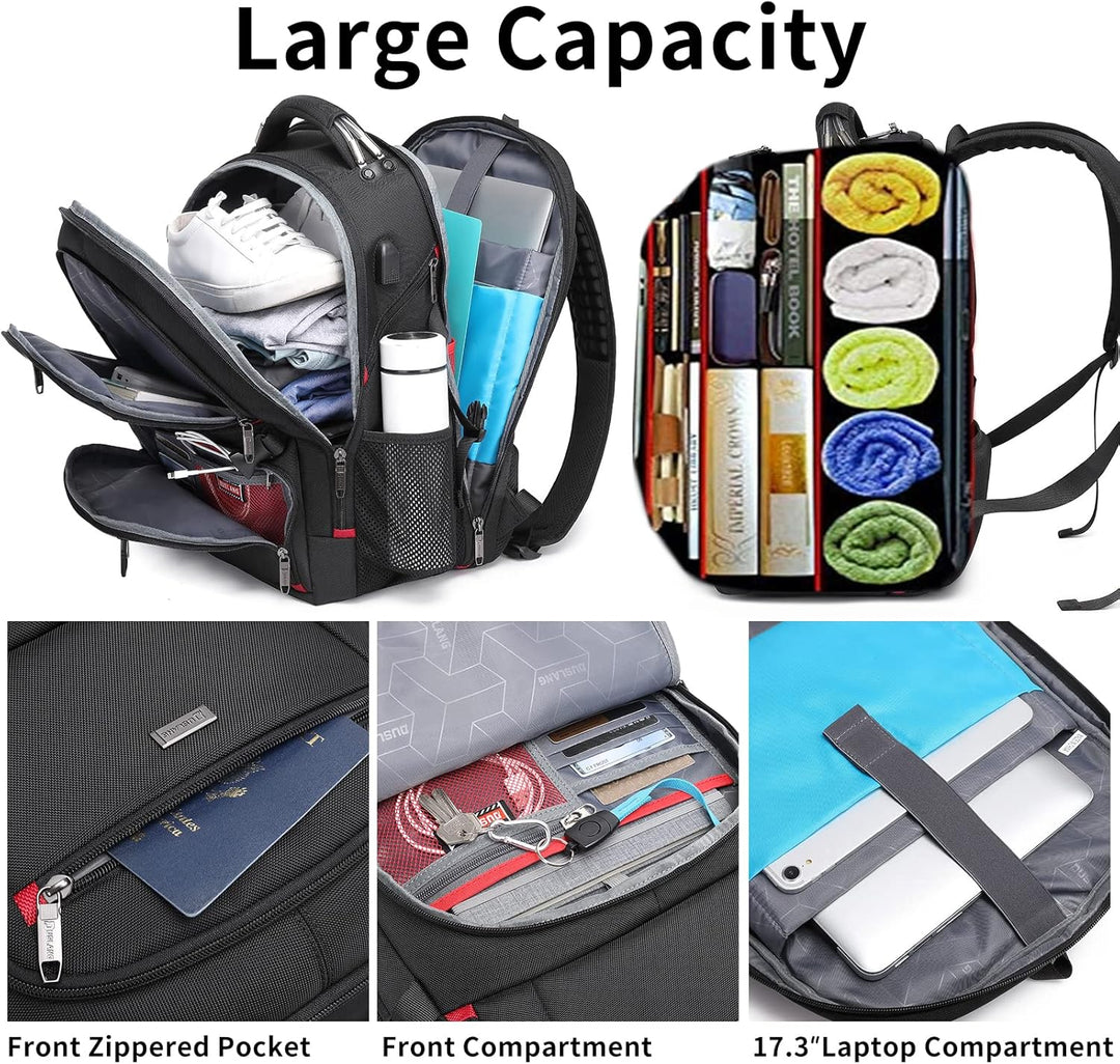 Unisex 50L extra large travel laptop backpack with USB, comfortable for long trips, school, or work commute.