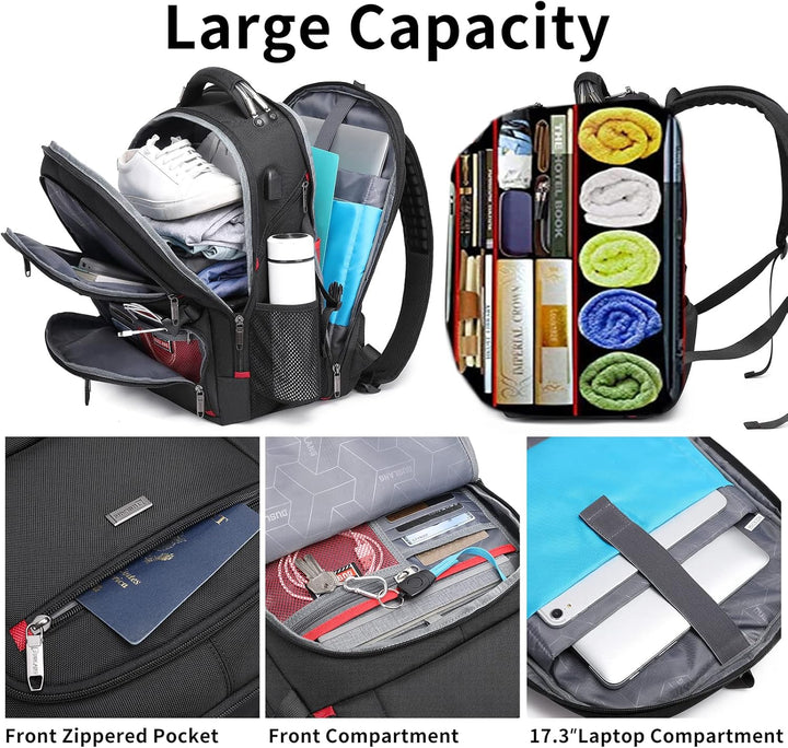 Unisex 50L extra large travel laptop backpack with USB, comfortable for long trips, school, or work commute.
