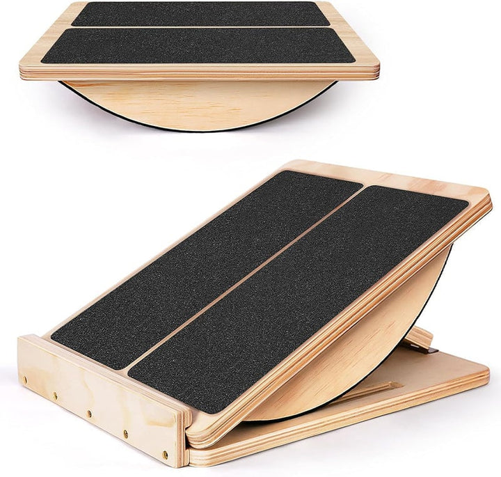 Unisex 6-Angle Adjustable Slant & Balance Board for stretching and exercise, natural wood