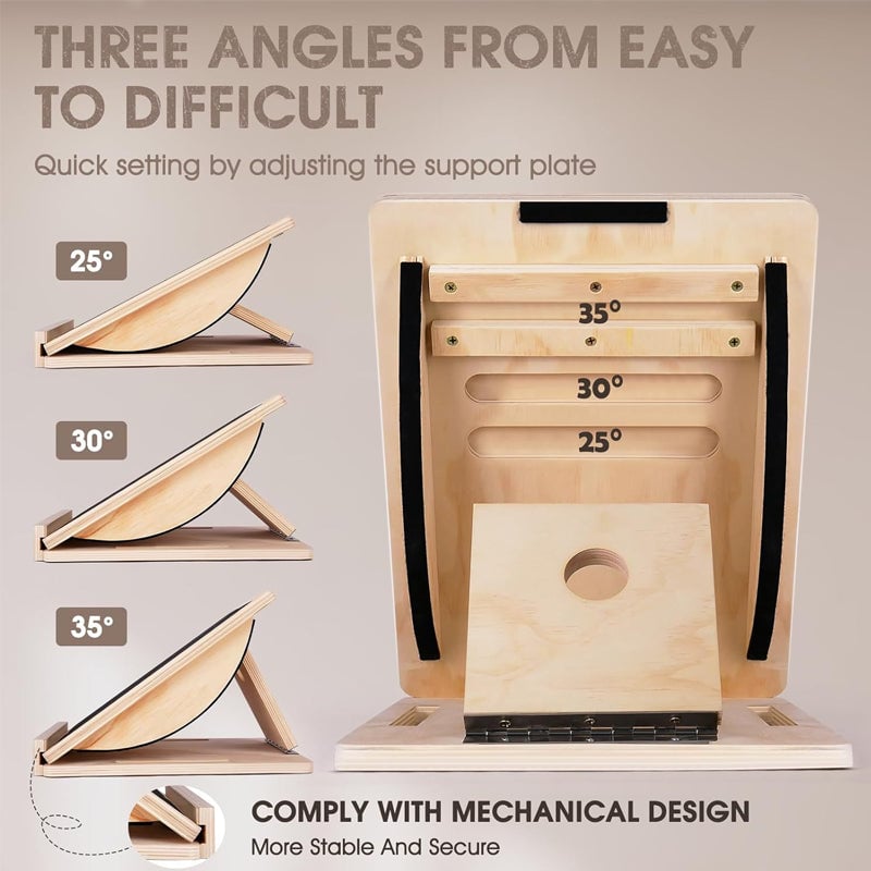 Adjustable natural wood slant board for balance training and rehabilitation exercises