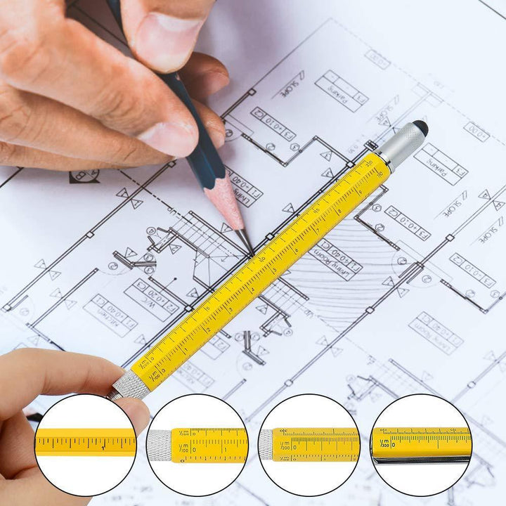 Black unisex 6-in-1 stylus pen tool, perfect for engineers or DIYers. Practical tech accessory.