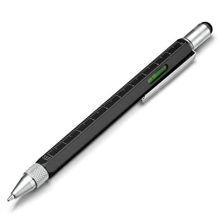 Stylish aluminum multi-tool pen, combining writing, measuring, and fixing functions. Versatile hand tool.