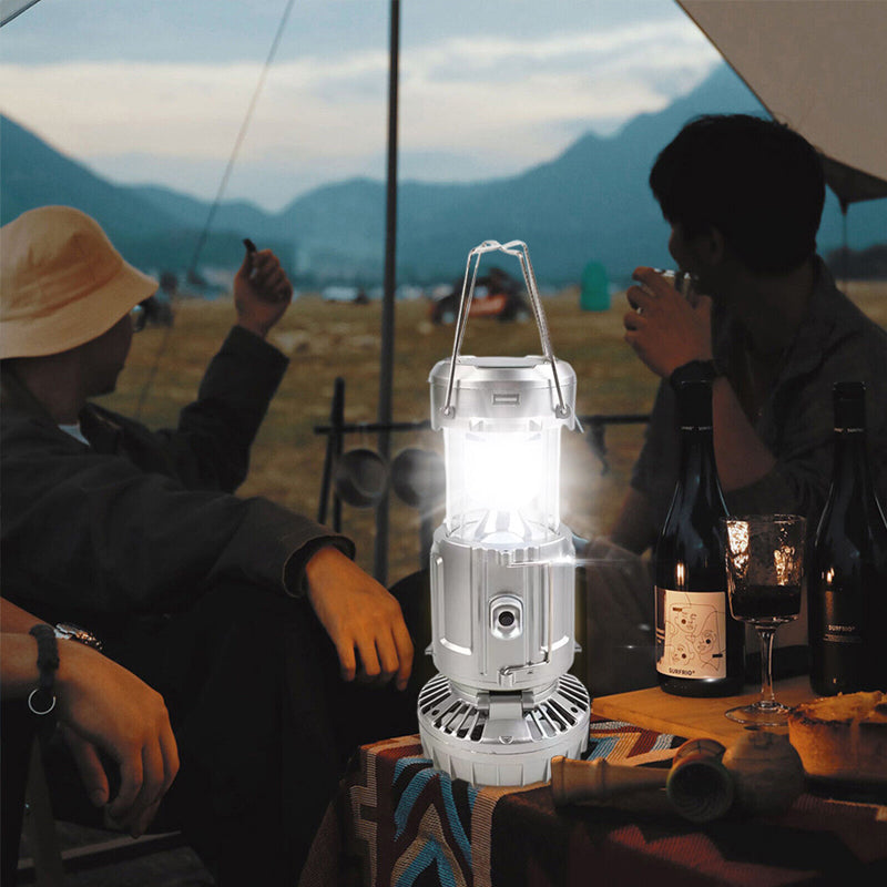 Emergency solar lantern with fan, a reliable light source and air mover for any situation
