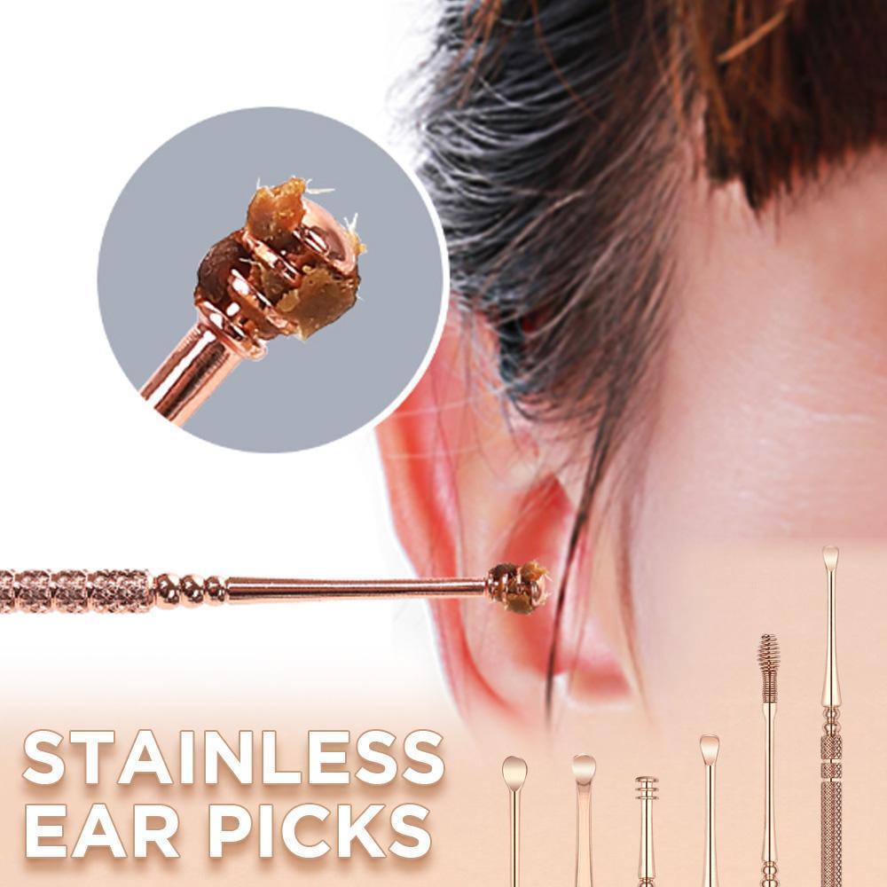 Unisex 6-piece stainless steel ear wax removal kit for effective ear care hygiene