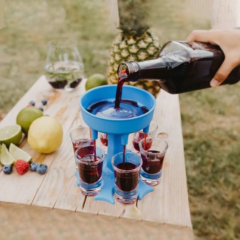 Unisex 6-shot glass dispenser with carrier, perfect for party supplies and entertaining guests.