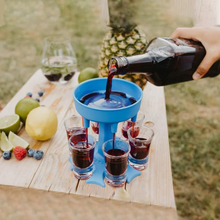 Unisex 6-shot glass dispenser with carrier, perfect for party supplies and entertaining guests.