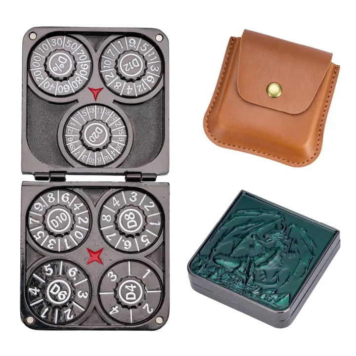 Premium ancient bronze metal 7-in-1 Folding Dice Spinner. Polyhedral GyroShard for tabletop RPGs.