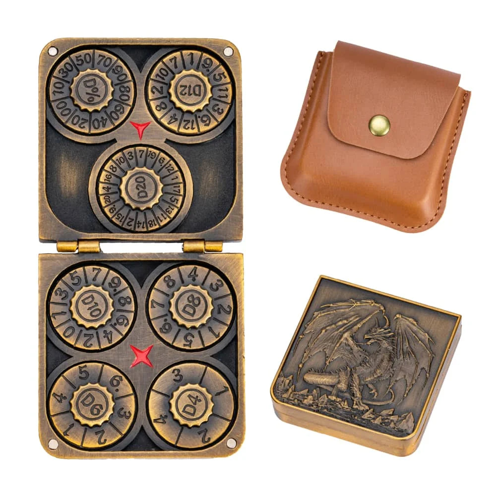 Intricate ancient bronze metal GyroShard. A 7-in-1 Folding Dice Spinner for tabletop gaming and RPG accessories.